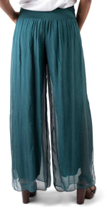 Chiffon Flowy Slit Pants - Peacock