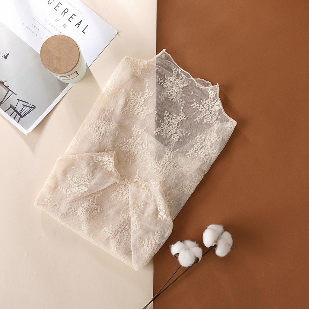 Mesh Lace Mock Neck Top - White