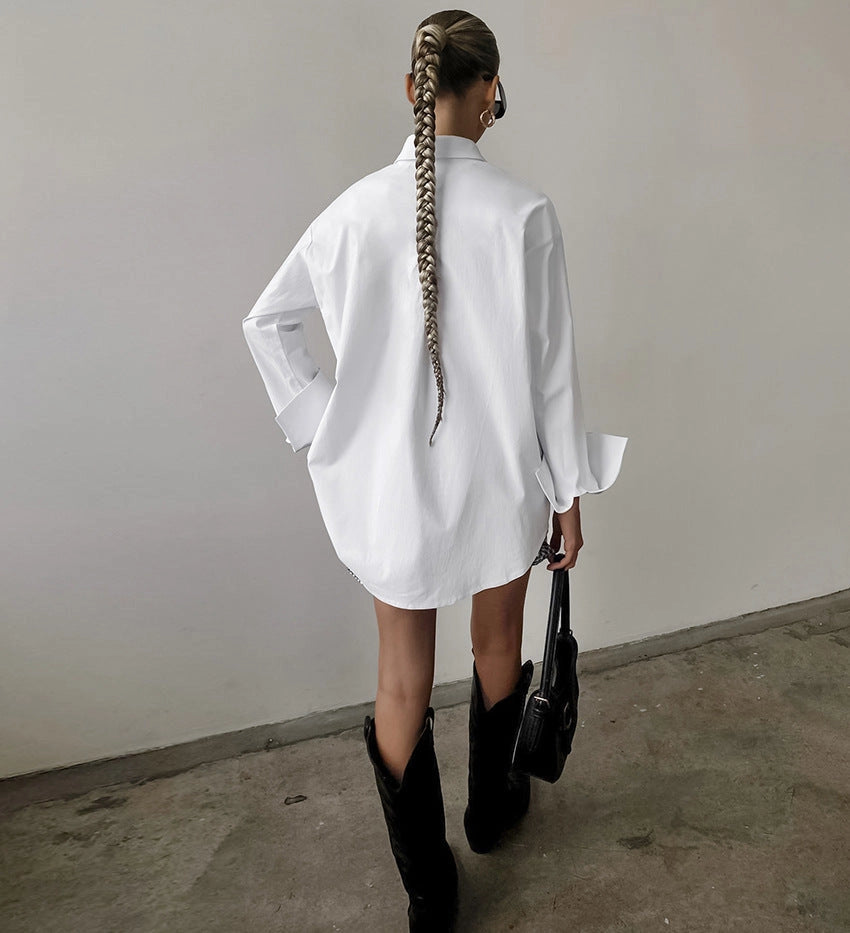 Oversize Cuff Button Down Blouse - White