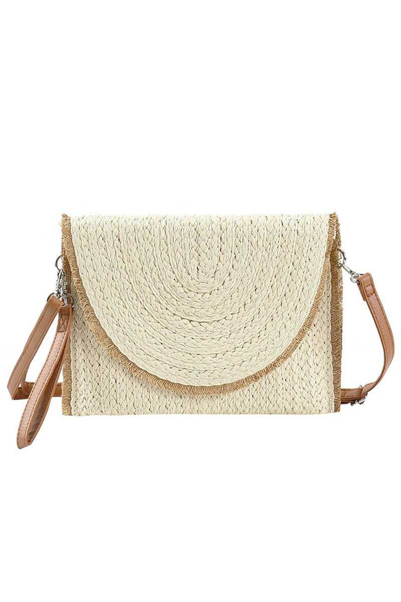 Straw Clutch Crossbody Handbag - Beige
