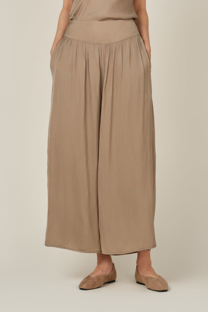 Wide Leg Satin Pants - Desert Taupe