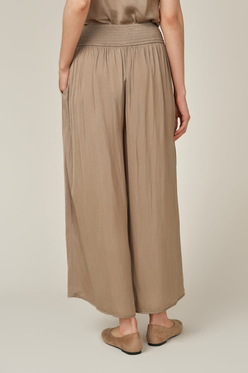 Wide Leg Satin Pants - Desert Taupe