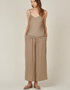 Wide Leg Satin Pants - Desert Taupe