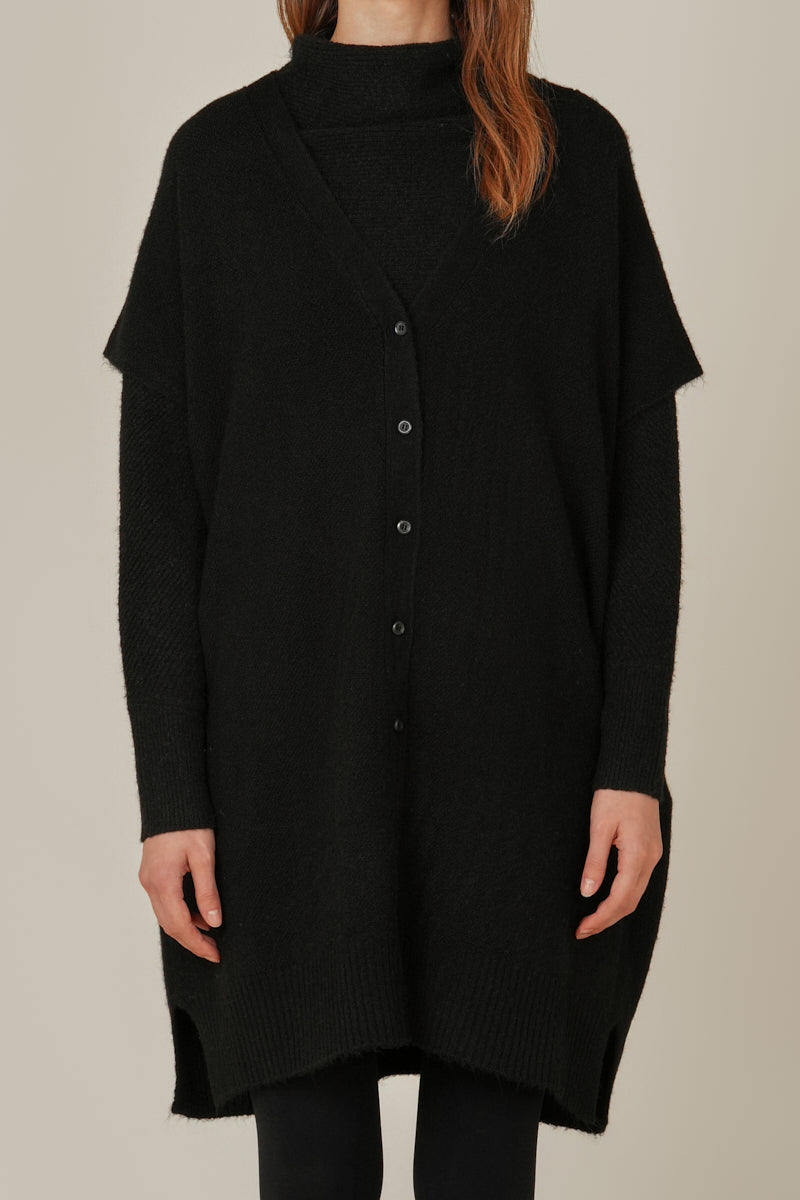 Oversize Button-Down Sweater Vest - Black