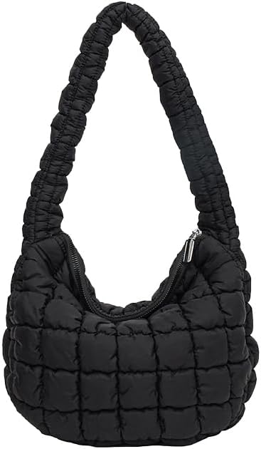 Quilted Puffer Med. Shoulder Bag - Black