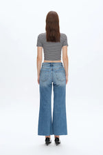 High Rise Wide Leg Raw Hem Jean - Med. Blue