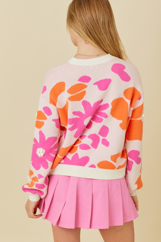 Floral 3D Pom Sweater - Pink Multi