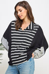 Contrast Striped Collared Top - Black/White