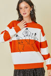 Dancing Skeleton Striped Sweater - Orange/White