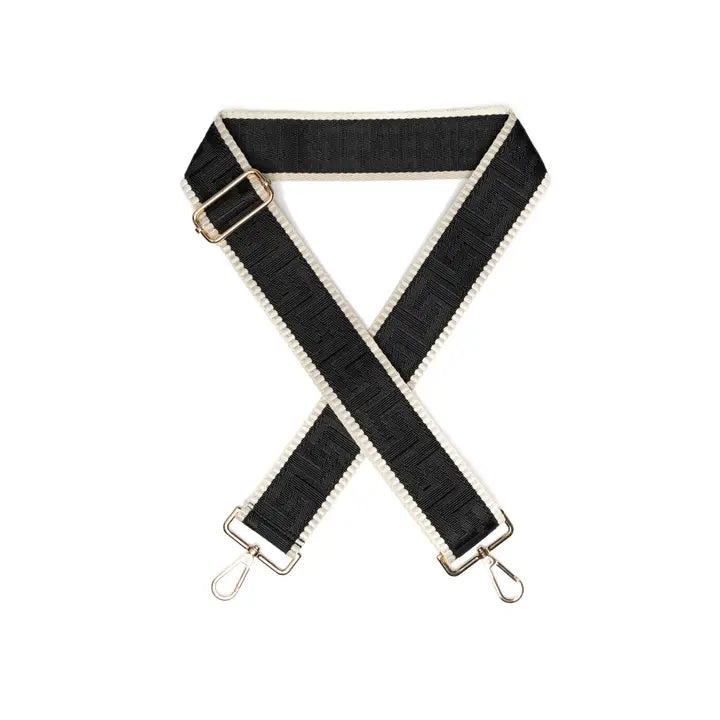 Greek Key Guitar Purse Strap - Black/Beige