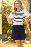 Pearl Trim Pleated Shorts - Navy