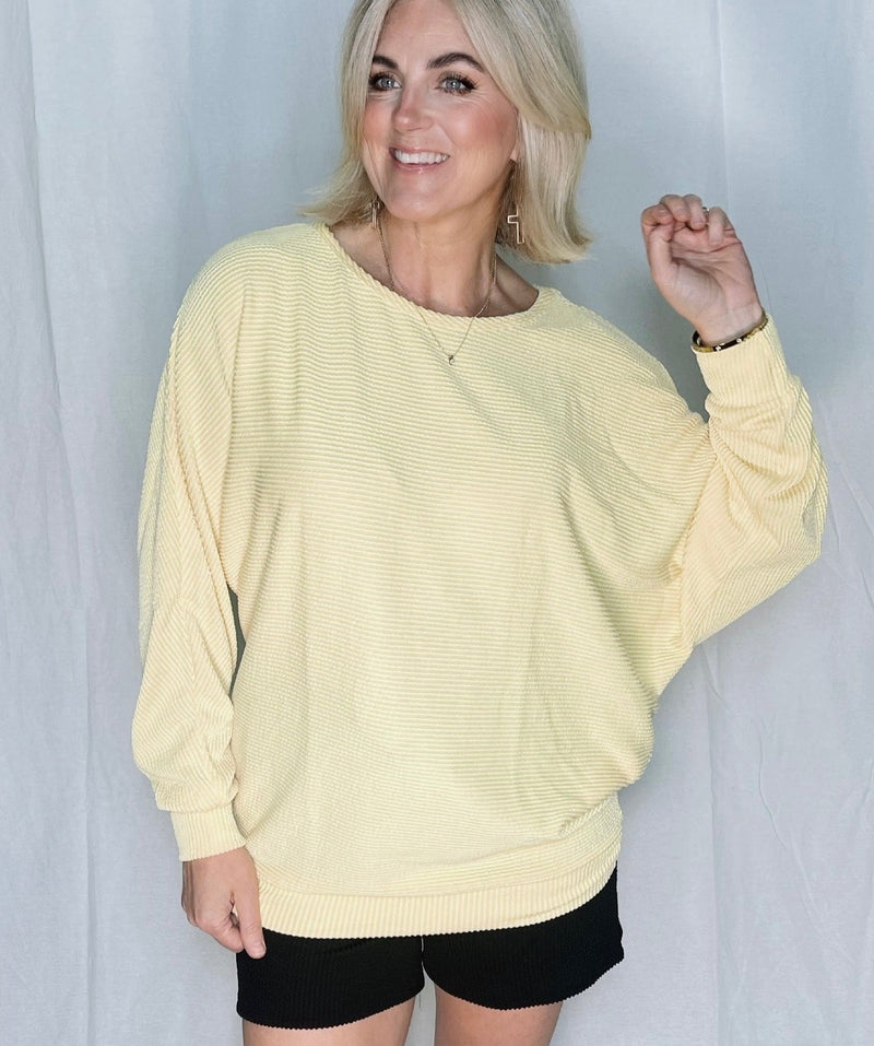 Long Sleeve Ribbed Knit Top - Yellow