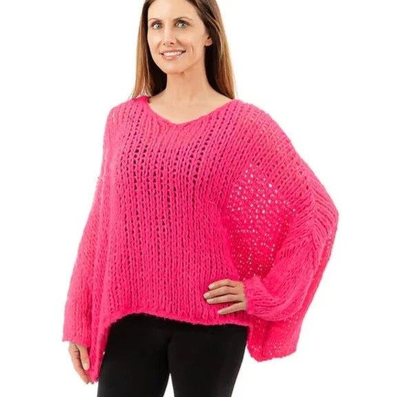 SKNY T Knit V-Neck Sweater - Hot Pink