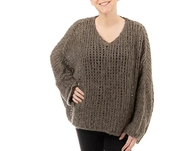 SKNY T Knit V-Neck Sweater - Mushroom