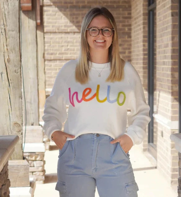 "Hello" Multi Color Knit Top - Off White