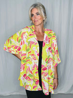 Dolman Sleeve Tropical Leaf Kimono - Chartreuse