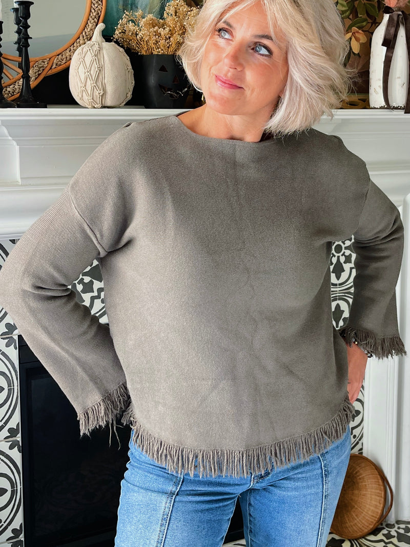 Kenzie Fringe Top - Taupe