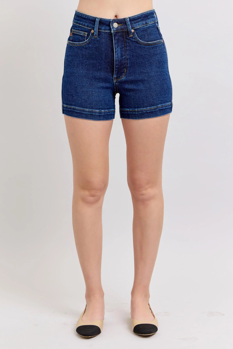 JB15033 HW Tummy Control Shorts - Dk Denim