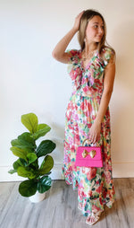 Ruffle V-Neck Floral Dress - Scarlet