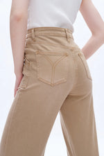 BYW8103 Wide Leg Patch Pocket Jean - Khaki