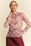 Mini Floral Mesh Long Sleeve Top - Pink