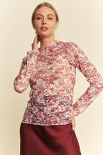 Mini Floral Mesh Long Sleeve Top - Pink