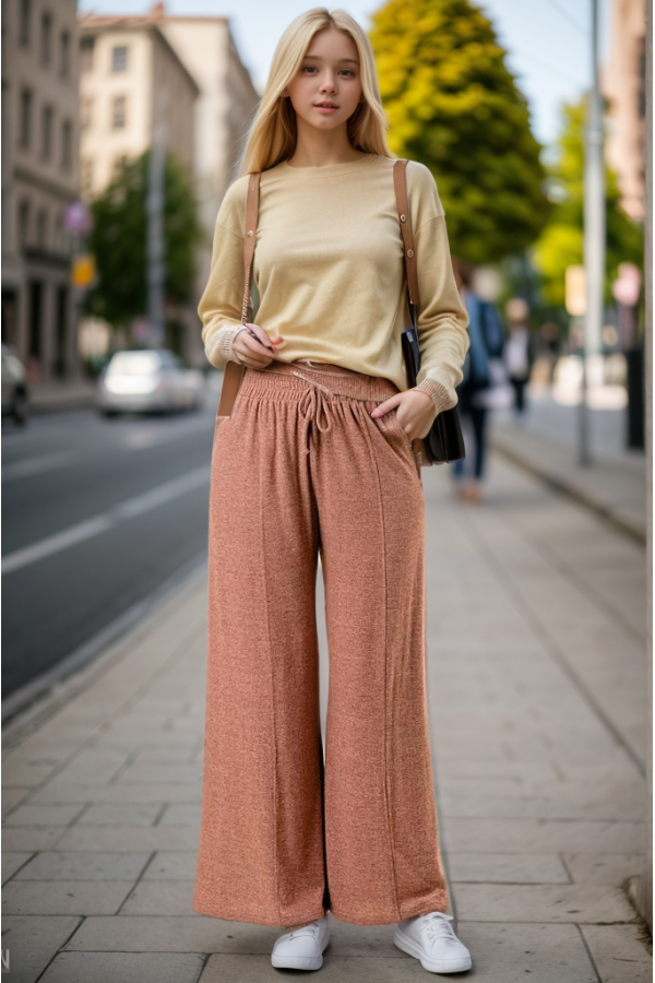 Elastic Waist Wide Leg Pant - Mauve