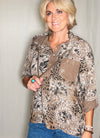 Cheetah Floral Sequin Hoodie Top - Taupe