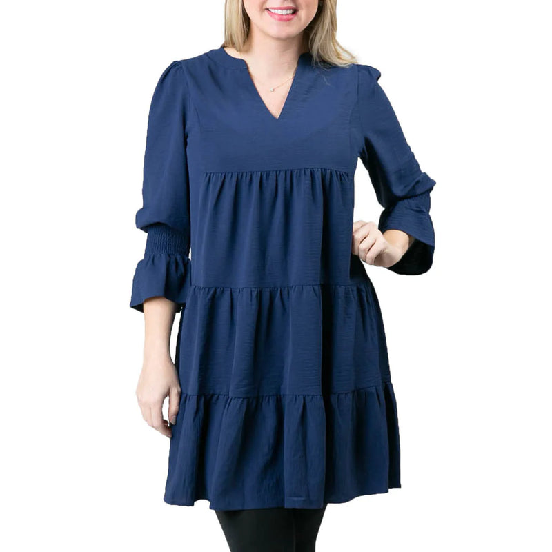 V-Neck Tiered Dress - Navy