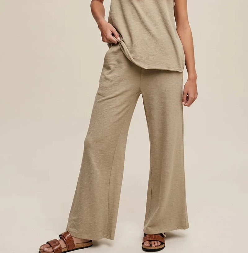 Solid Knit Wide Leg Pant - Lt. Olive