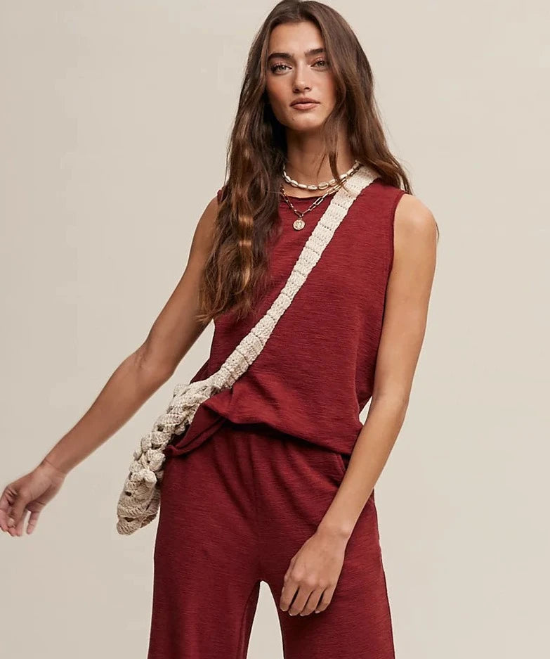 Solid Knit Sleeveless Top - Wine