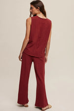 Solid Knit Wide Leg Pant - Wine