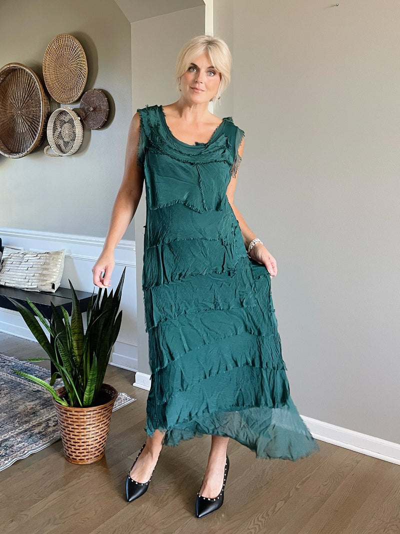 Full Length Silkiness Dress - Peacock