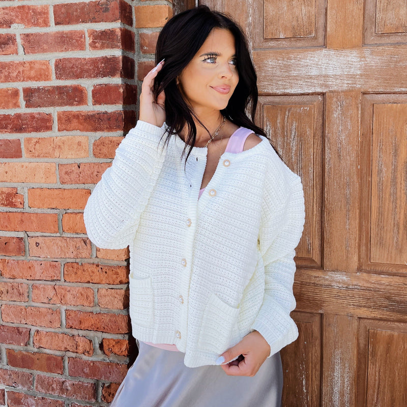 Pearl Button Knit Cardigan - Ivory