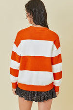 Dancing Skeleton Striped Sweater - Orange/White