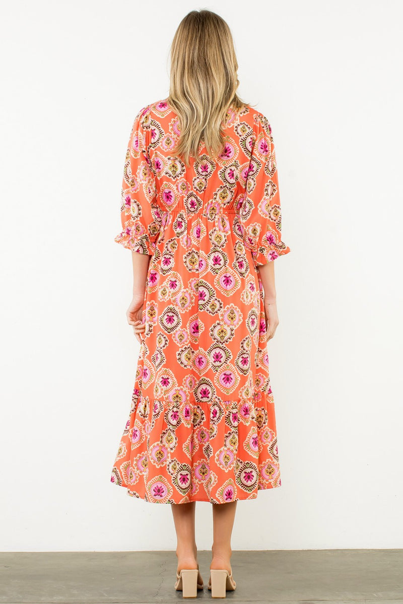 Accent Trim Maxi Dress - Orange Multi