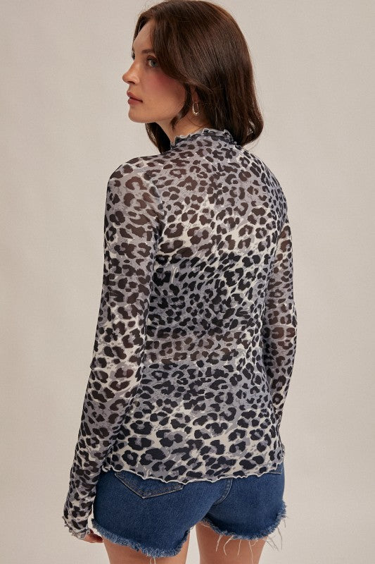 Animal Print Mesh Top - Slate