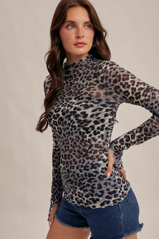 Animal Print Mesh Top - Slate
