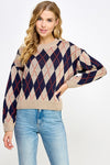 Crewneck Argyle Sweater - Taupe/Navy