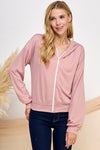 Zip-Up Heathered Hoodie Top - Pink