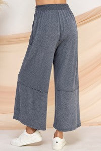 Heathered Patch Pocket Wide Leg Pant - Charcoal