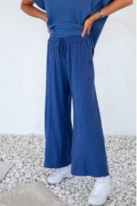 Easy Wear Ribbed Pant - Denim