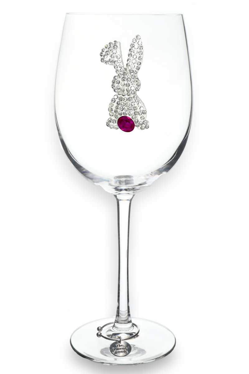 QJ Stemmed Wine Glass - Jeweled Tail Bunny