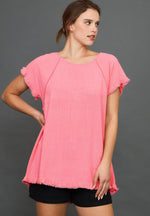 Linen Ruffle Fringe Edge Top - Cotton Candy