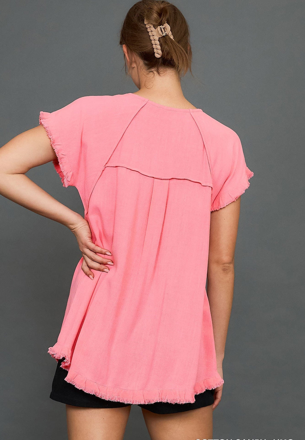 Linen Ruffle Fringe Edge Top - Cotton Candy