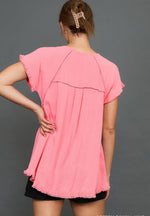 Linen Ruffle Fringe Edge Top - Cotton Candy