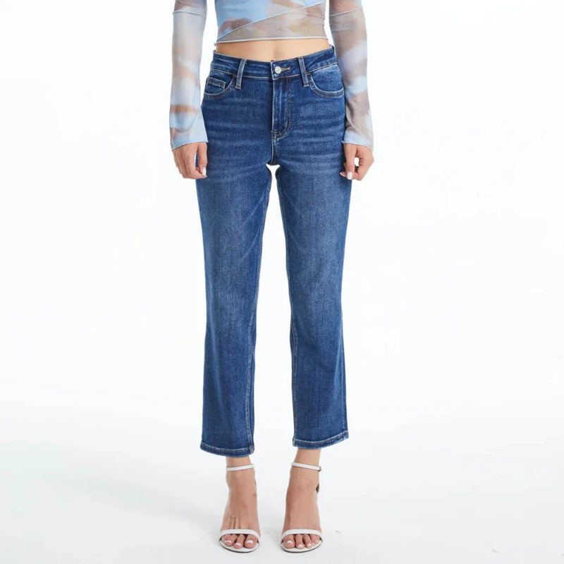 High Rise Straight Leg Jean - Dk. Blue