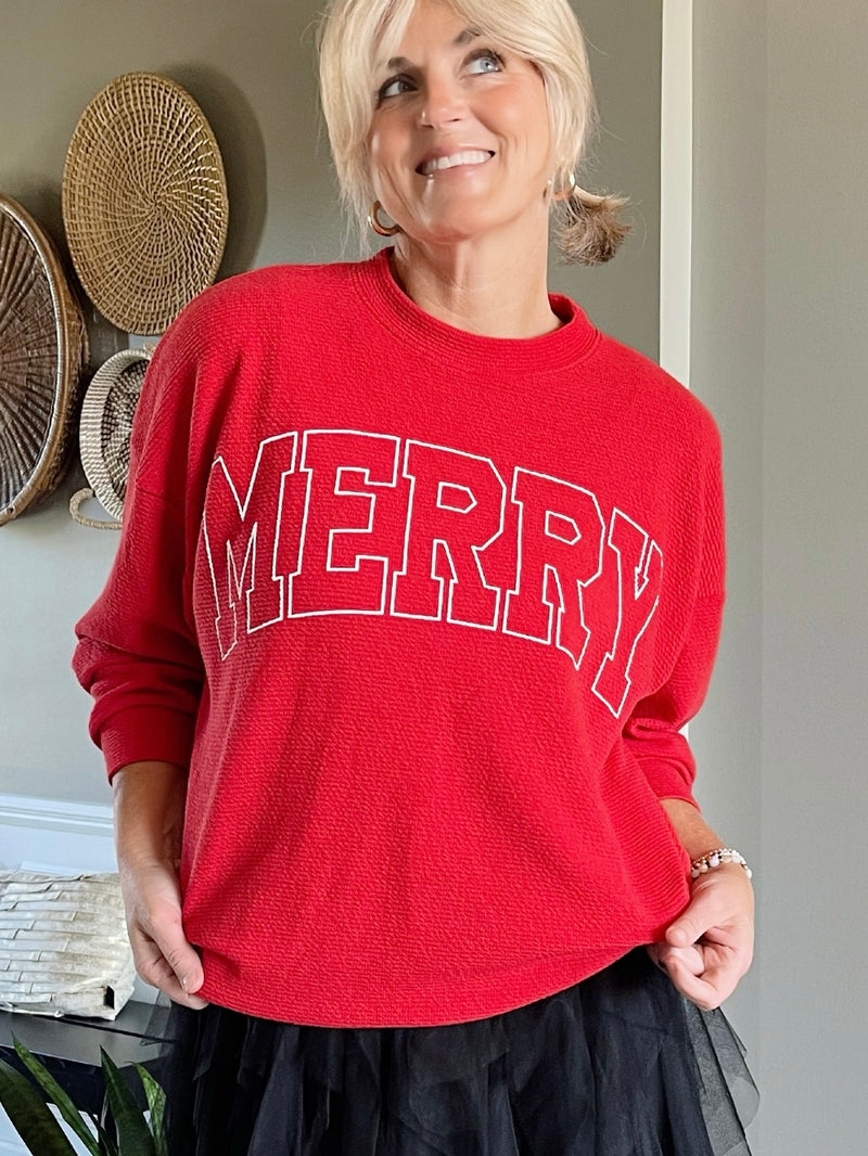 "Merry" Crewneck Sweatshirt - Red