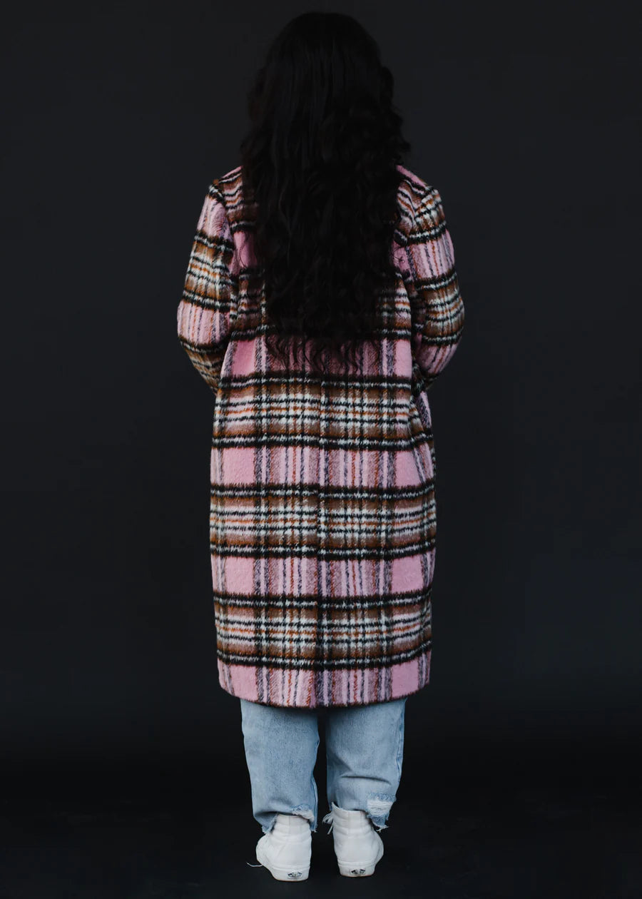 Run the World Plaid Coat - Pink/Brown