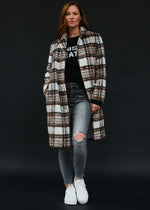 Veronica Plaid Coat - White/Brown